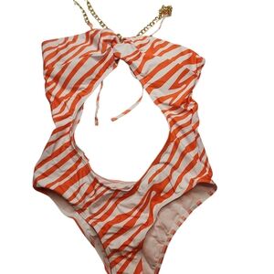 Vibrant Orange and White One Piece Swimsuit